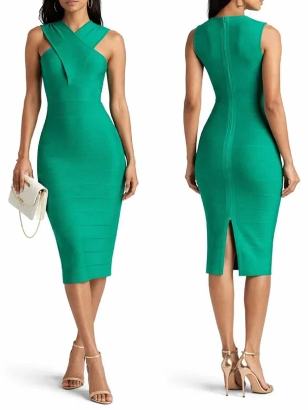 Herve Leger Cross Neck Crossover Bandage Midi Dress Small